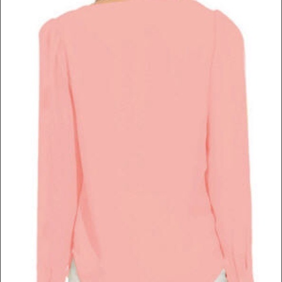 Pink Sheer Deep V-Neck Zipper Chiffon Blouse - Picture 3 of 4