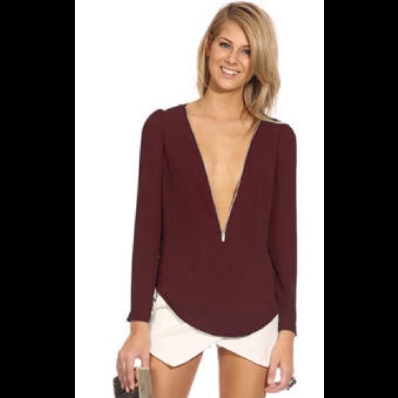 tops maroon sheer vneck zipper chiffon blouse tops maroon sheer vneck zipper chiffon blouse