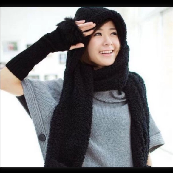 Cute hoodie scarf with mitten pockets