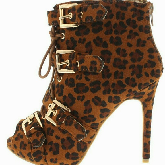 Leopard peep toe booties
