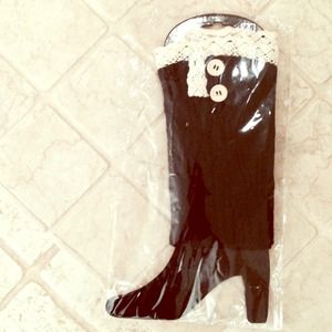 Brand new black leg warmers with cream lace trim