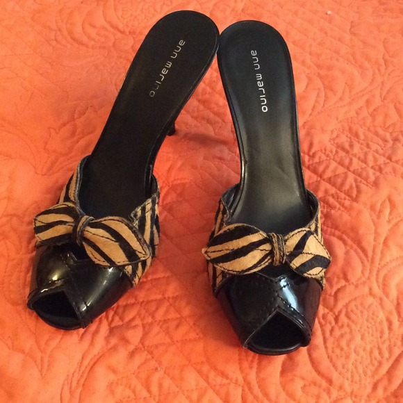 Zebra print and patent leather mule