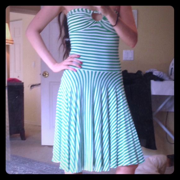 Victoria secret XS strapless green striped dress
