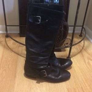 Black leather boots.