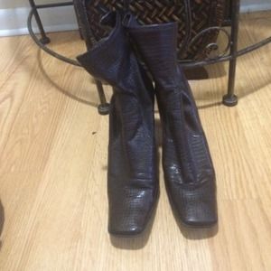Brown croc print ankle bootie