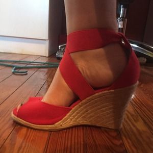 Red strappy wedges by DIBA