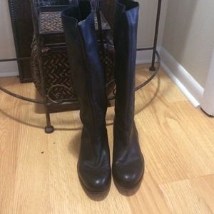 Black leather knee boots