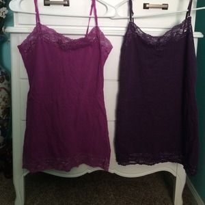 2 shades of purple long lace tank tops
