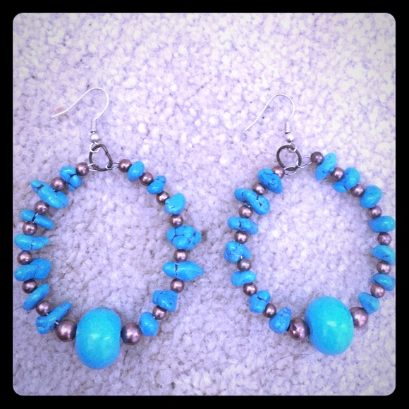 Fun teal stone earrings, hand made