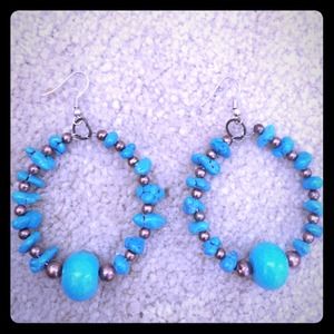 Fun teal stone earrings, hand made
