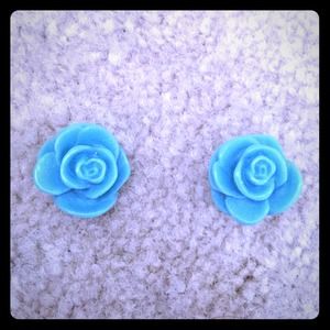 Teal rose earrings