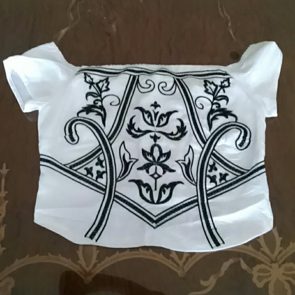 Mustard Seed Tops - *SOLD!* Satin Mustard Seed Embroidered Crop Top