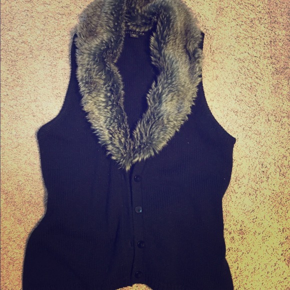 Black fur sweater vest