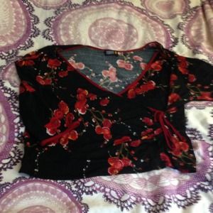 Beautiful black and red print wrap top