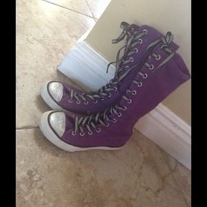 knee high sparkly purple converse