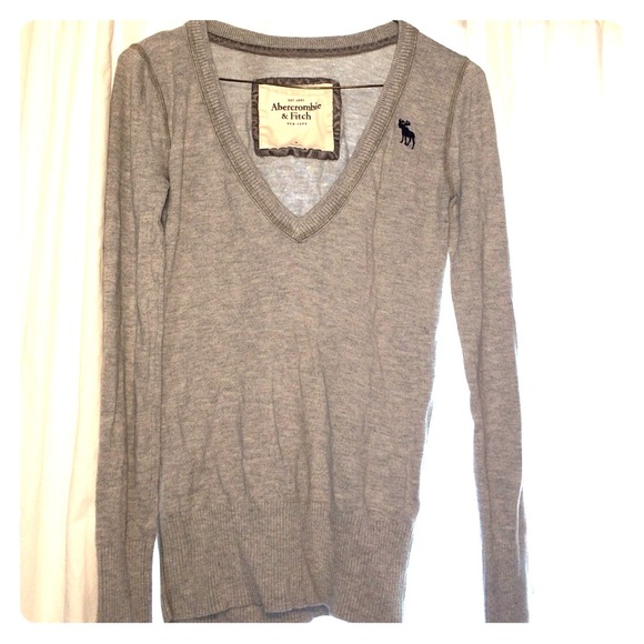 Grey Abercrombie and Fitch (A&F) Vneck Sweater