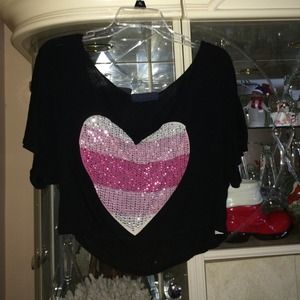 Black with pink heart crop top Black with pink heart crop top