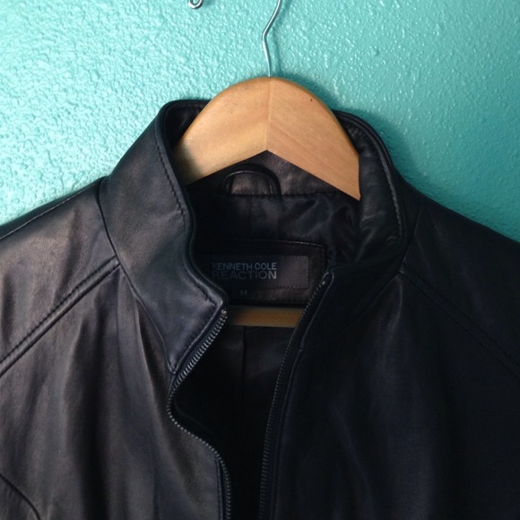 NEW Kenneth Cole Reaction Black Leather Jacket - M - Picture 2 of 4