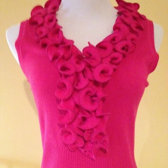 Fuchsia frilly neck top