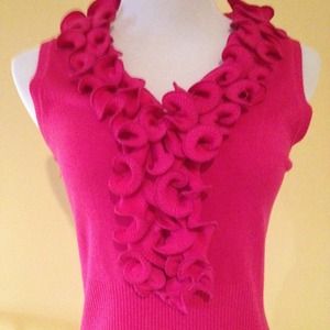 Fuchsia frilly neck top