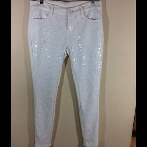 White sequin jeans