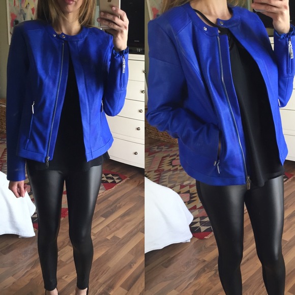SOLD Cobalt Blue Leather Jacket - Picture 2 of 4