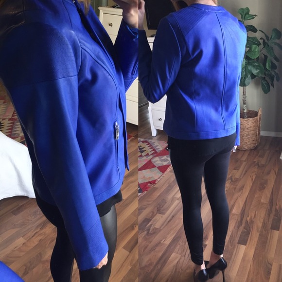 SOLD Cobalt Blue Leather Jacket - Picture 3 of 4