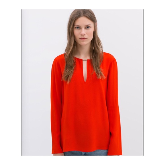 Zara orange top with gold accent - Picture 1 of 4