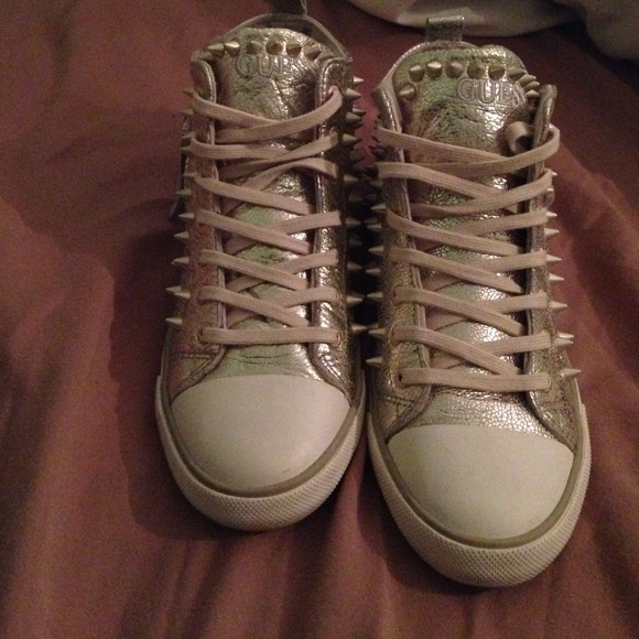 golden studded guess shoes