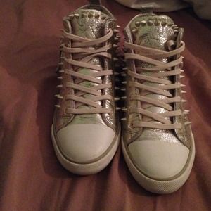 golden studded guess shoes