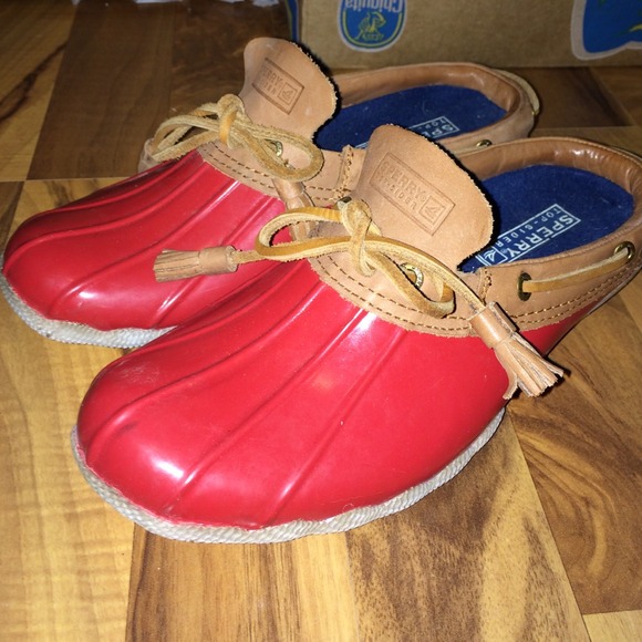 Heron red Sperry Top Sider duck boot slip ons