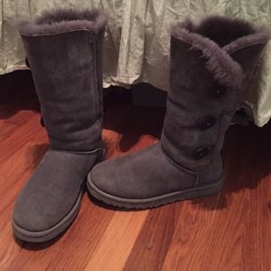 Tall triple Bailey button gray Ugg boots