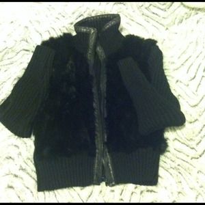 Black Sweater Jacket , Real Fur & Leather.