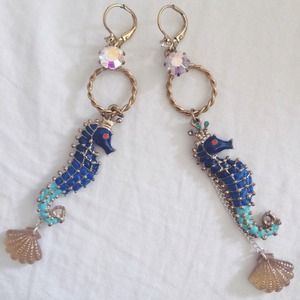 Blue Seahorse Drop Earrings