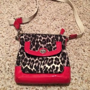 Cheetah and red coach cross body