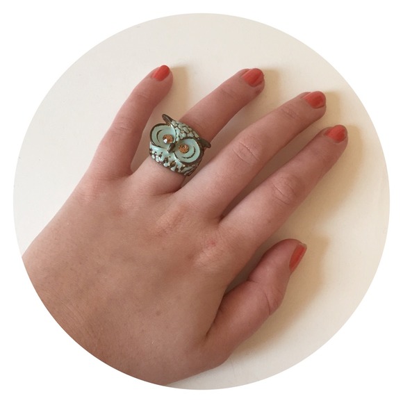 Urban Outfitters Jewelry - Blue Owl Ring with Amber Crystal Eyes