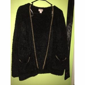 Slouchy Soft Black Chain Cardigan