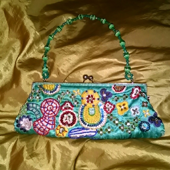 Handmade, embellish beaded clutch/shoulder bag