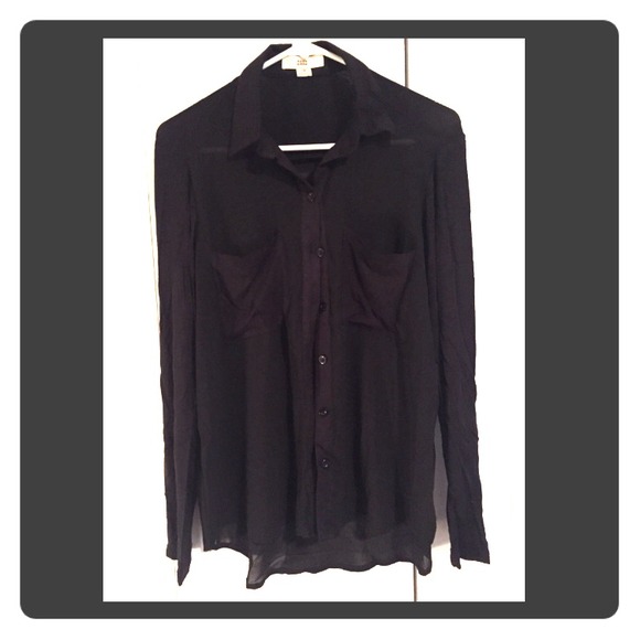 Black Cotton and Shear Button Down Top