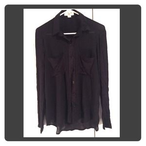 Black Cotton and Shear Button Down Top