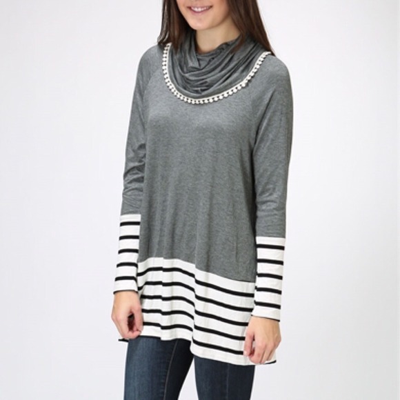 🆕The LYNN cowl neck striped top - CHARCOAL - Picture 2 of 4