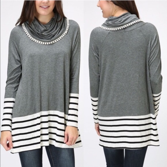 🆕The LYNN cowl neck striped top - CHARCOAL - Picture 4 of 4