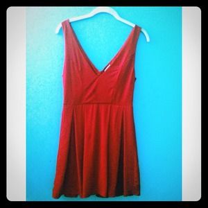 Little Red Pleated Deep V Dress (M)
