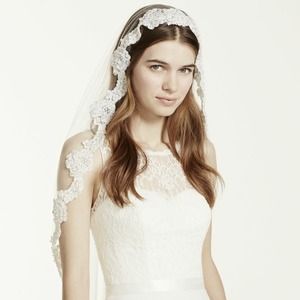 David Bridal fingertip beaded alencon lace veil
