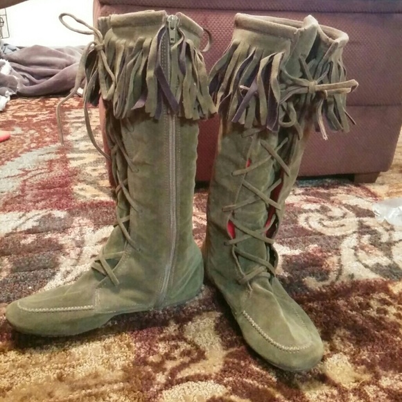Army green lace up moccasins style boots