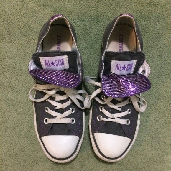 Grey and Purple Double-Tongue Converse