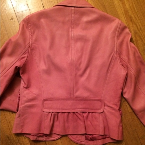 Pink Buttery Soft Leather Jacket W Ruched Waist - Picture 2 of 5
