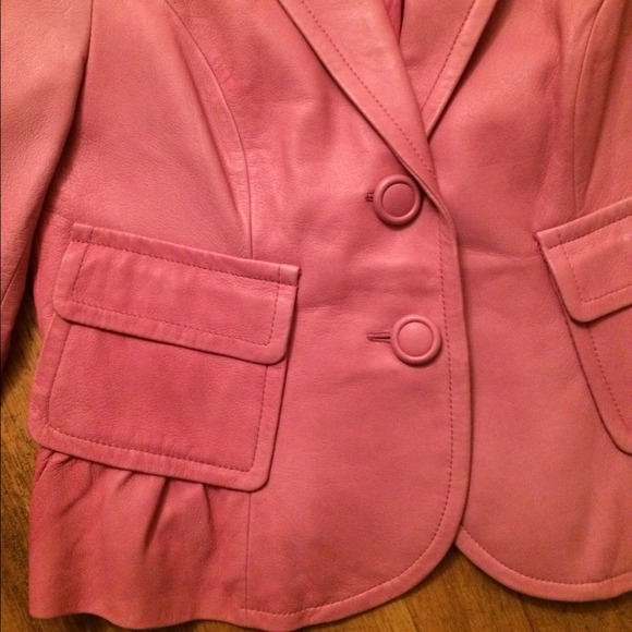 Pink Buttery Soft Leather Jacket W Ruched Waist - Picture 3 of 5