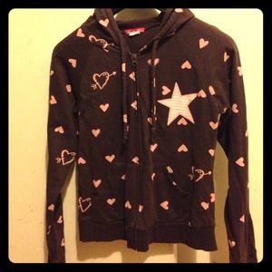Coffee brown hoodie with pink hearts!!