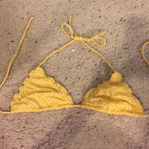 Itsy bitsy yellow polka dot bikini top